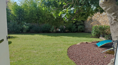 mise a niveau de la terre- géotextile - ajout de gravier - barriere en galavat -  enlevement d'un arbuste AGDE 34300